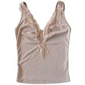 Y2k Ribbed Lace Camisole Tank Top Sleeveless Pale Pink Size Medium